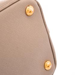 Pre Owned Prada Beige Saffiano Lux Leather Double Zip Tote