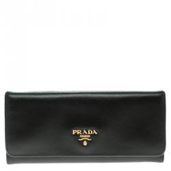 Pre Owned Prada Black Saffiano Metal Leather Continental Wallet