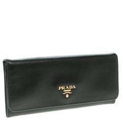 Pre Owned Prada Black Saffiano Metal Leather Continental Wallet