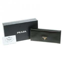 Pre Owned Prada Black Saffiano Metal Leather Continental Wallet