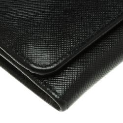 Pre Owned Prada Black Saffiano Metal Leather Continental Wallet