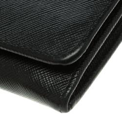 Pre Owned Prada Black Saffiano Metal Leather Continental Wallet