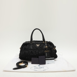 Pre Owned Prada Black Gaufre Nylon Satchel