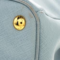 Prada Mint Blue Saffiano Lux Leather Small Double Zip Tote