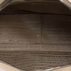 Pre Owned Prada Beige Saffiano Lux Leather Top Handle Bowling Bag