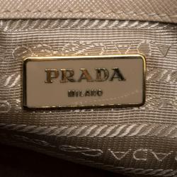 Pre Owned Prada Beige Saffiano Lux Leather Top Handle Bowling Bag