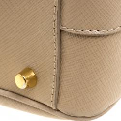 Pre Owned Prada Beige Saffiano Lux Leather Top Handle Bowling Bag