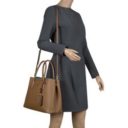Pre Owned Prada Brown Saffiano Cuir Leather Double Handle Tote