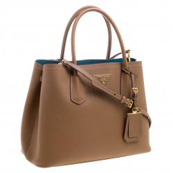 Pre Owned Prada Brown Saffiano Cuir Leather Double Handle Tote