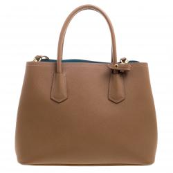 Pre Owned Prada Brown Saffiano Cuir Leather Double Handle Tote