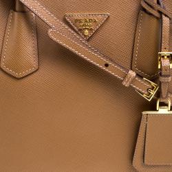 Pre Owned Prada Brown Saffiano Cuir Leather Double Handle Tote