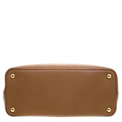 Pre Owned Prada Brown Saffiano Cuir Leather Double Handle Tote