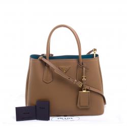 Pre Owned Prada Brown Saffiano Cuir Leather Double Handle Tote