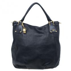 Pre Owned Prada Black Pebbled Leather Hobo