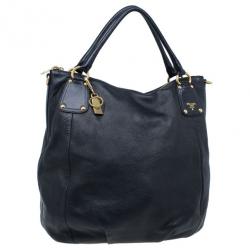Pre Owned Prada Black Pebbled Leather Hobo