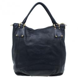 Pre Owned Prada Black Pebbled Leather Hobo