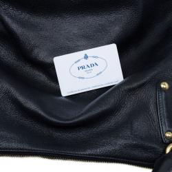 Pre Owned Prada Black Pebbled Leather Hobo