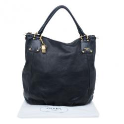 Pre Owned Prada Black Pebbled Leather Hobo