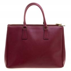 Pre Owned Prada Burgundy Saffiano Lux Leather Large Double Zip Tote