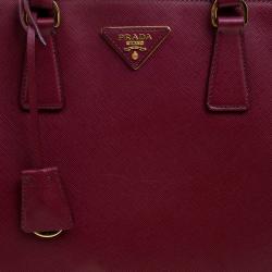 Pre Owned Prada Burgundy Saffiano Lux Leather Large Double Zip Tote