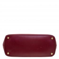 Pre Owned Prada Burgundy Saffiano Lux Leather Large Double Zip Tote