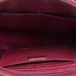 Pre Owned Prada Burgundy Saffiano Lux Leather Large Double Zip Tote