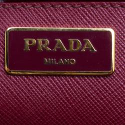 Pre Owned Prada Burgundy Saffiano Lux Leather Large Double Zip Tote