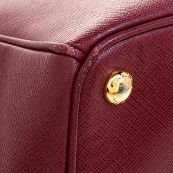 Pre Owned Prada Burgundy Saffiano Lux Leather Large Double Zip Tote