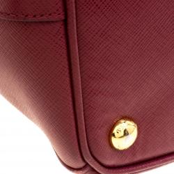 Pre Owned Prada Burgundy Saffiano Lux Leather Large Double Zip Tote