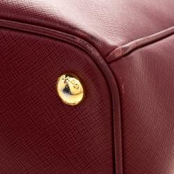 Pre Owned Prada Burgundy Saffiano Lux Leather Large Double Zip Tote