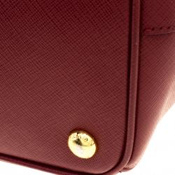 Pre Owned Prada Burgundy Saffiano Lux Leather Large Double Zip Tote