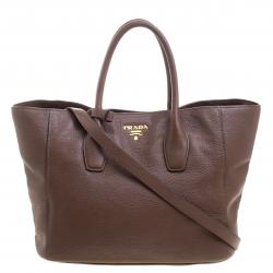 Pre Owned Prada Brown Vitello Daino Leather Shopper Tote