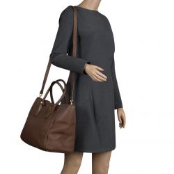 Pre Owned Prada Brown Vitello Daino Leather Shopper Tote