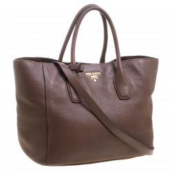 Pre Owned Prada Brown Vitello Daino Leather Shopper Tote