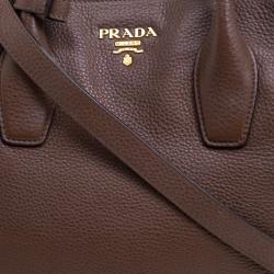 Pre Owned Prada Brown Vitello Daino Leather Shopper Tote