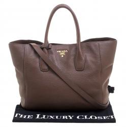 Pre Owned Prada Brown Vitello Daino Leather Shopper Tote