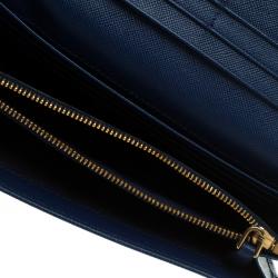 Pre Owned Prada Prussian Blue Saffiano Leather Continental Wallet