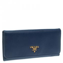 Pre Owned Prada Prussian Blue Saffiano Leather Continental Wallet
