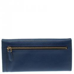 Pre Owned Prada Prussian Blue Saffiano Leather Continental Wallet