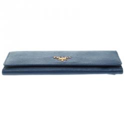 Pre Owned Prada Prussian Blue Saffiano Leather Continental Wallet