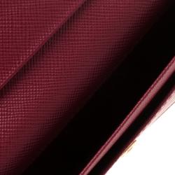 Pre Owned Prada Red Saffiano Metal Leather Business Card Holder