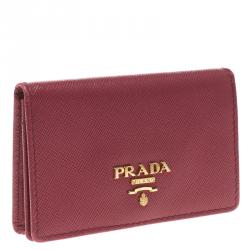 Pre Owned Prada Red Saffiano Metal Leather Business Card Holder