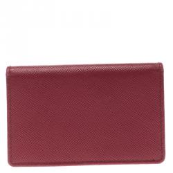 Pre Owned Prada Red Saffiano Metal Leather Business Card Holder