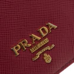Pre Owned Prada Red Saffiano Metal Leather Business Card Holder