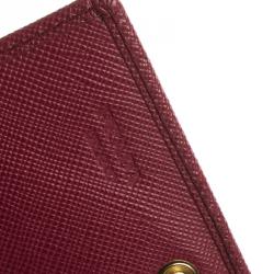Pre Owned Prada Red Saffiano Metal Leather Business Card Holder