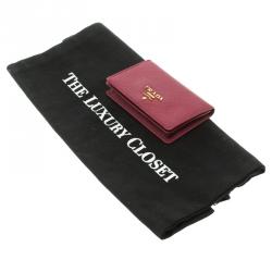 Pre Owned Prada Red Saffiano Metal Leather Business Card Holder