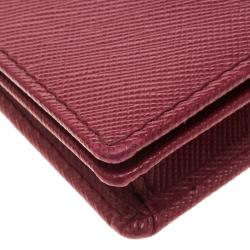 Pre Owned Prada Red Saffiano Metal Leather Business Card Holder