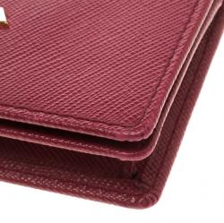 Pre Owned Prada Red Saffiano Metal Leather Business Card Holder
