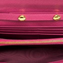 Pre Owned Prada Berry Red Saffiano Metal Leather Wallet on Chain