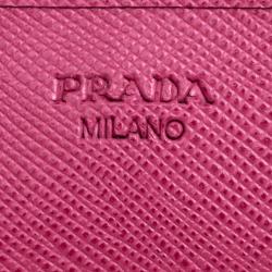 Pre Owned Prada Berry Red Saffiano Metal Leather Wallet on Chain